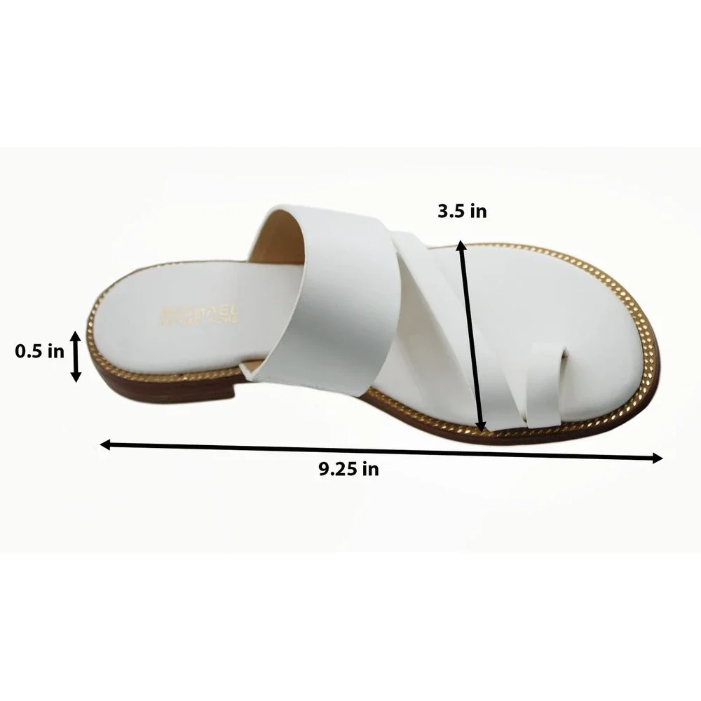 Michael Kors Womens Pratt White Leather Toe Ring Slide  Gold Bead Trim Size 6M